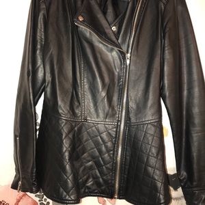 FOREVER21+ Plus Peplum Black Leather Jacket